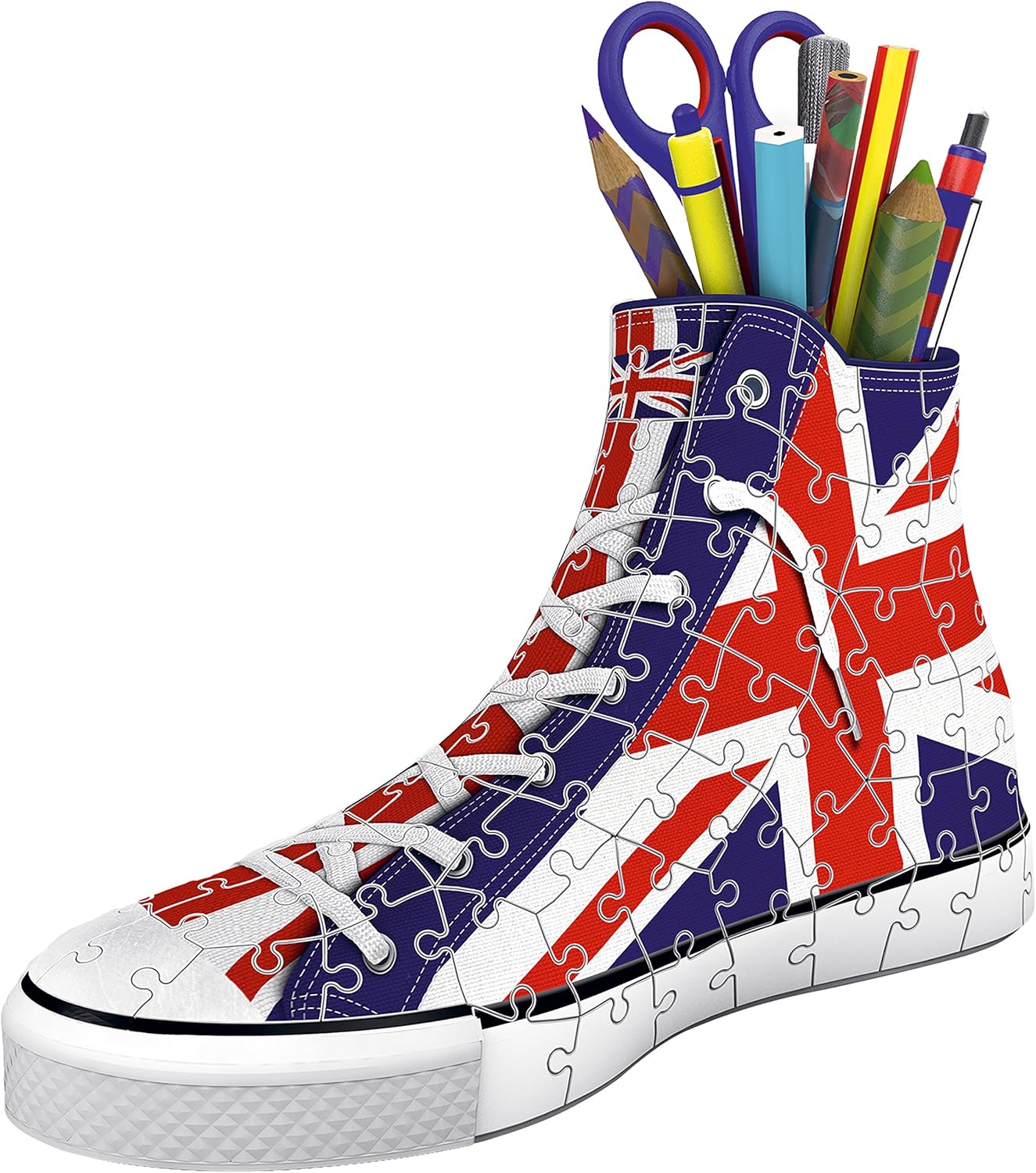 Ravensburger British Flag Shoe 3D Jigsaw Puzzle for Kids Age 8 Years Up - 108 Pieces Pencil Pot - No Glue Required British Flag Trainer 3D Puzzle Single