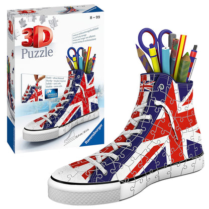 Ravensburger British Flag Shoe 3D Jigsaw Puzzle for Kids Age 8 Years Up - 108 Pieces Pencil Pot - No Glue Required British Flag Trainer 3D Puzzle Single