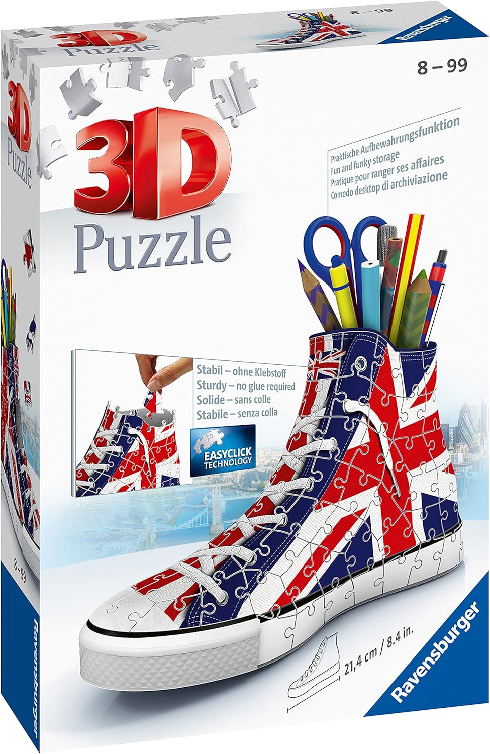 Ravensburger British Flag Shoe 3D Jigsaw Puzzle for Kids Age 8 Years Up - 108 Pieces Pencil Pot - No Glue Required British Flag Trainer 3D Puzzle Single