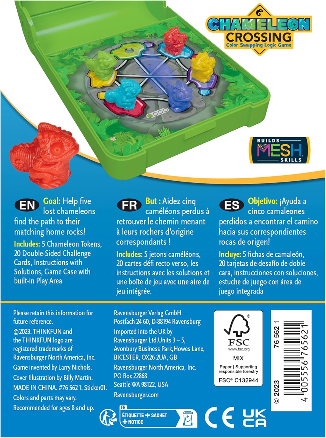 Thinkfun Chameleon Crossing Flip N' Play Fun Quick Challenge Game for Adults and Kids Age 8 Years Up - New 2024