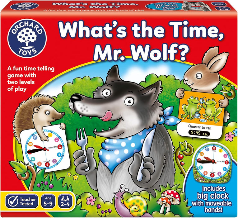 Orchard Toys What's the Time, Mr Wolf Game | Educational Game For Children Aged 5-9 | Two Ways To Play | Teaches Time Telling Skills & 101 Times Tables Heroes Game, Single, Multicolour