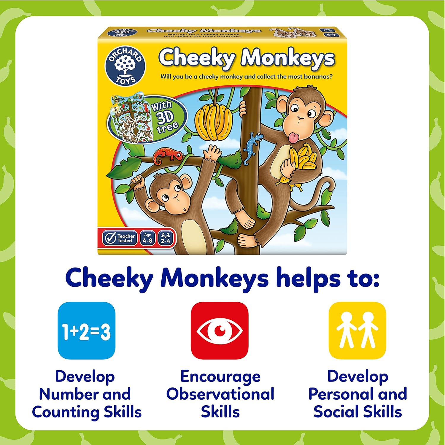 Orchard Toys Cheeky Monkeys Family Game, A Fun Game of Chance, Perfect for Kids Age 4-8, Educational Toy Single