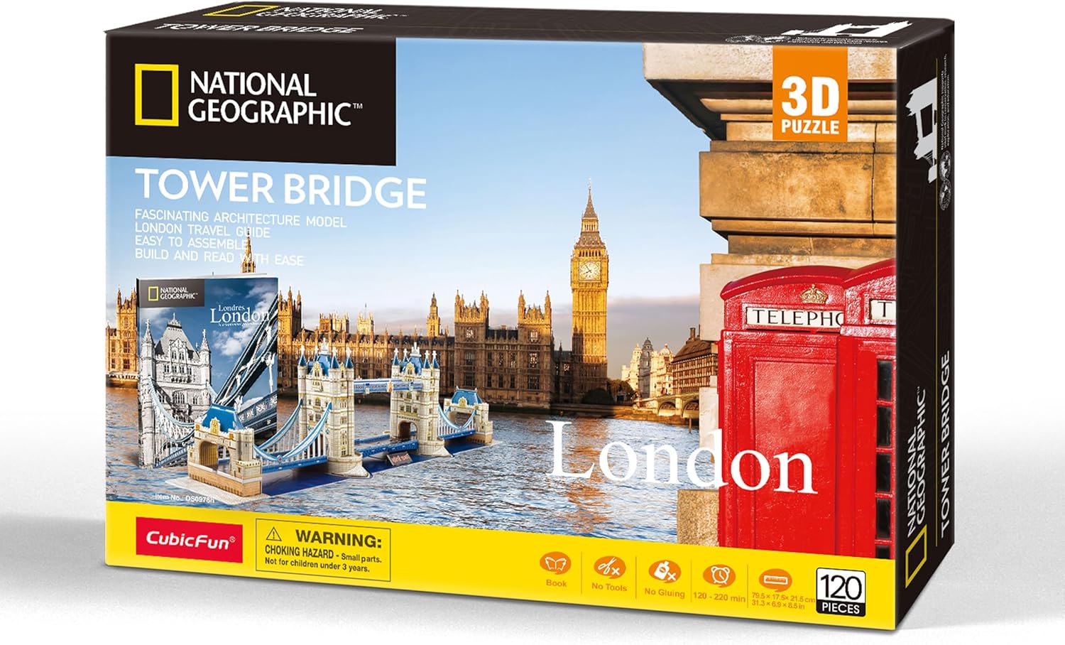University Games 7655 Games National Geographic Tower Bridge 3D Puzzle, Multicolored