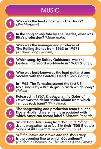 Cheatwell Games Top Trivia 1960's - A Decade of Trivia Travel Pack Card Game - 1000 Quiz Questions - For Ages 14 and up