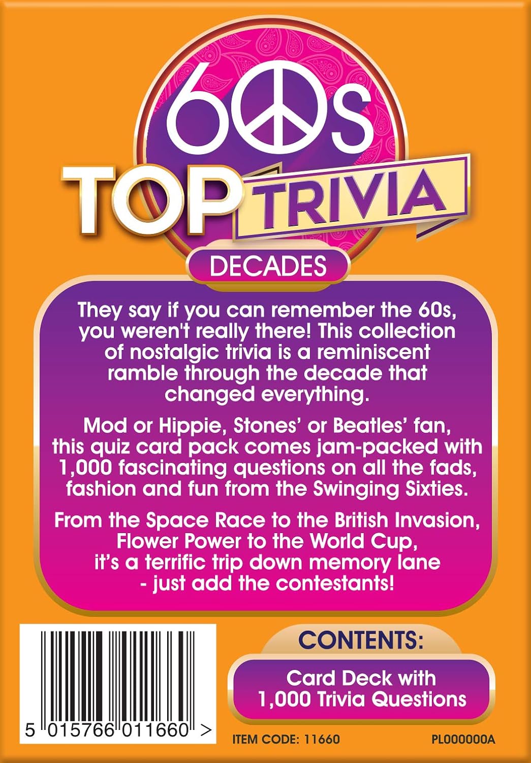 Cheatwell Games Top Trivia 1960's - A Decade of Trivia Travel Pack Card Game - 1000 Quiz Questions - For Ages 14 and up