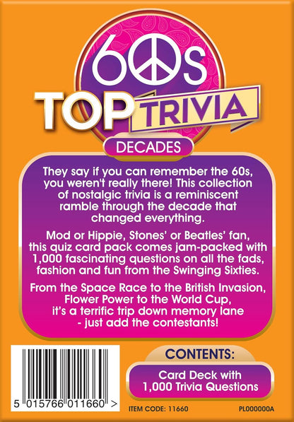 Cheatwell Games Top Trivia 1960's - A Decade of Trivia Travel Pack Card Game - 1000 Quiz Questions - For Ages 14 and up