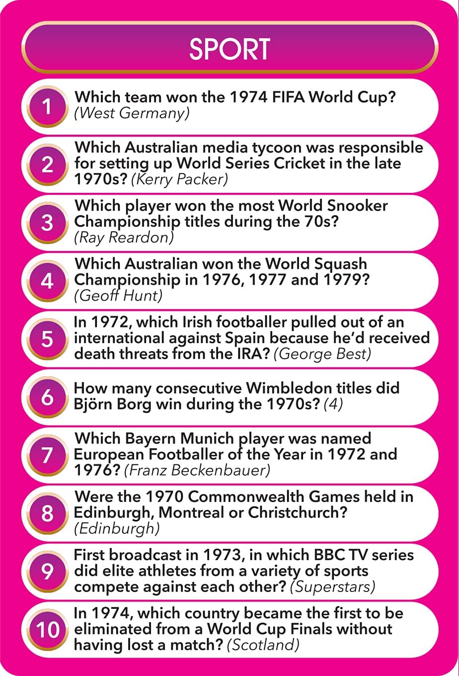 Cheatwell Games Top Trivia 1970's - A Decade of Trivia Travel Pack Card Game - 1000 Quiz Questions - For Ages 14 and up Top Trivia The 70's