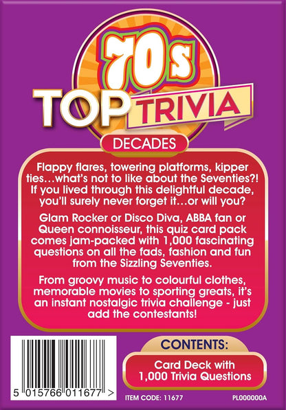 Cheatwell Games Top Trivia 1970's - A Decade of Trivia Travel Pack Card Game - 1000 Quiz Questions - For Ages 14 and up Top Trivia The 70's