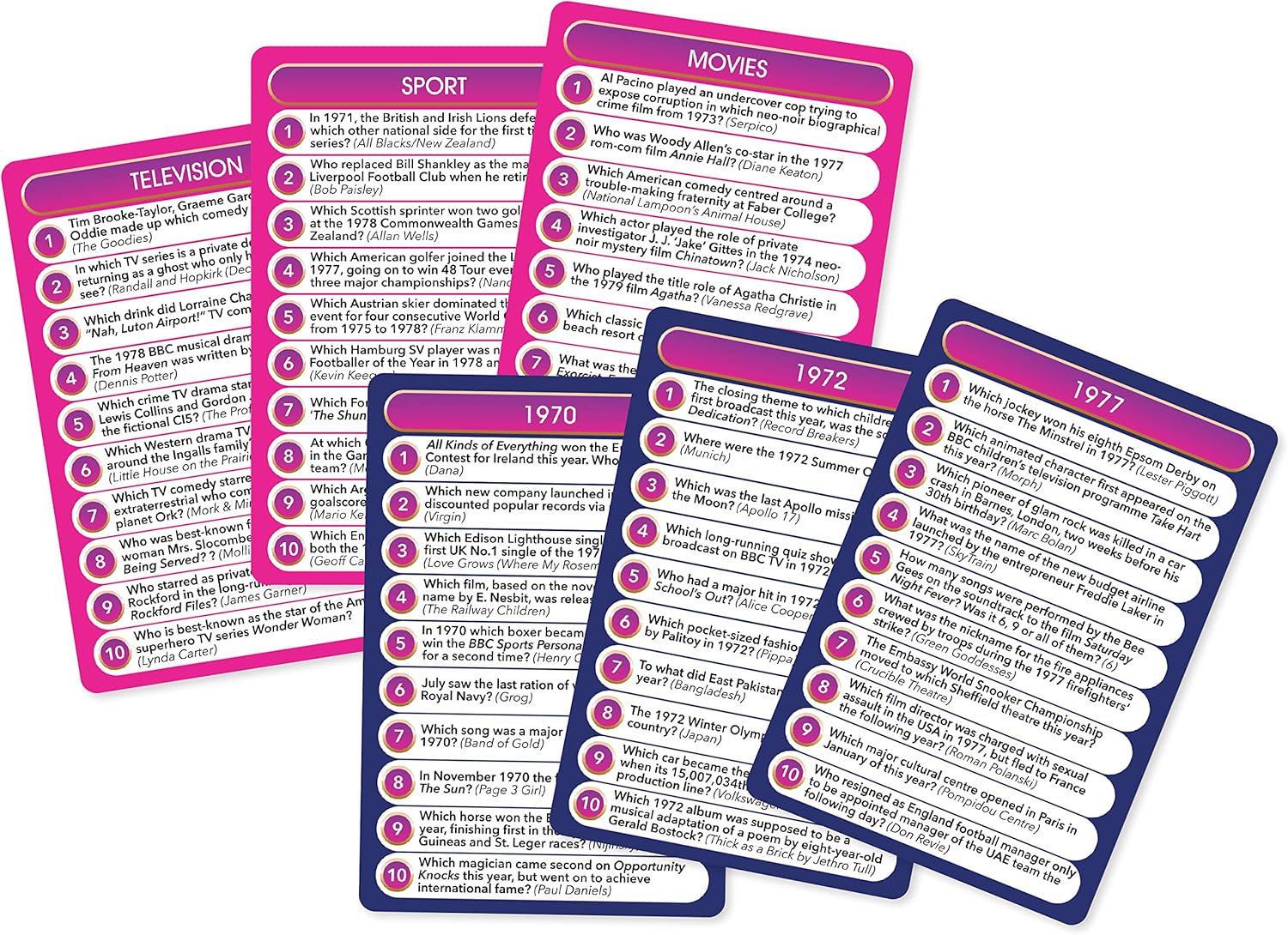Cheatwell Games Top Trivia 1970's - A Decade of Trivia Travel Pack Card Game - 1000 Quiz Questions - For Ages 14 and up Top Trivia The 70's