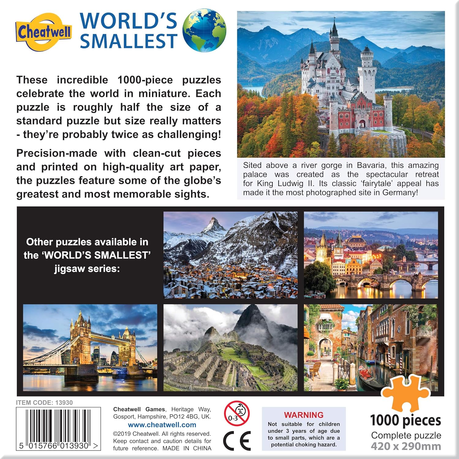 Cheatwell Games 13930 World's Smallest 1000 Piece Jigsaw Puzzle Neuschwanstein Castle, Various