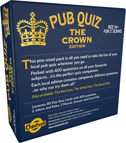Cheatwell Games The Crown Pub Quiz – 400 Fragen – mit Antwortblock und Bleistiften – ab 14 Jahren