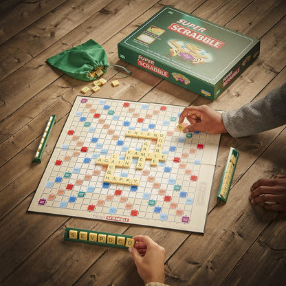 Super Scrabble: Twice as Many Tiles and a Giant-Sized Board, Classic Games, For 2-4 Players, Ages 10+