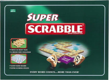 Super Scrabble: Twice as Many Tiles and a Giant-Sized Board, Classic Games, For 2-4 Players, Ages 10+