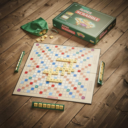 Super Scrabble: Twice as Many Tiles and a Giant-Sized Board, Classic Games, For 2-4 Players, Ages 10+