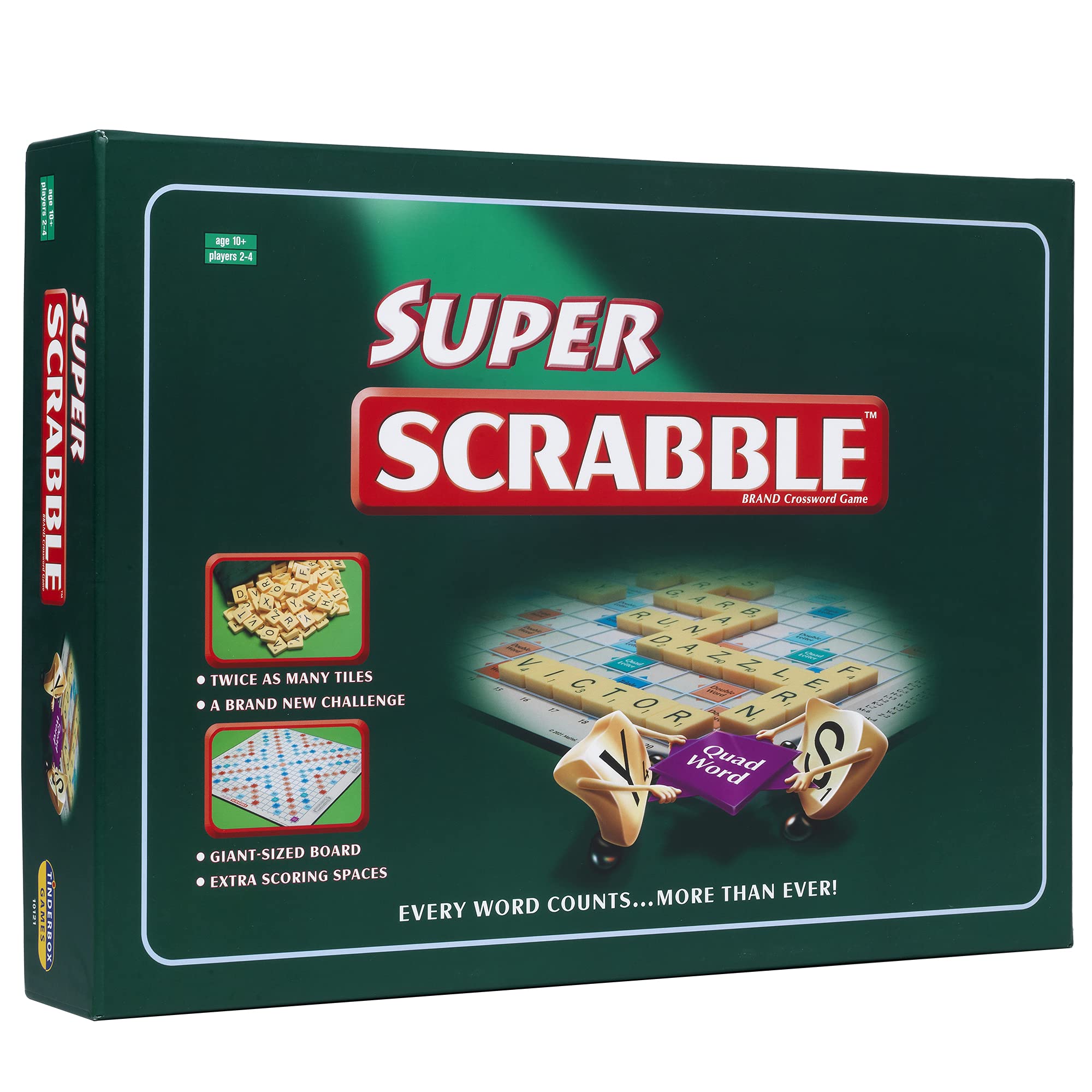Super Scrabble: Twice as Many Tiles and a Giant-Sized Board, Classic Games, For 2-4 Players, Ages 10+