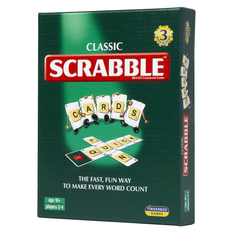 Scrabble Cards: the fast, fun way to make every word count, with 3 ways to play!, Classic Games, For 2-4 Players, Ages 10+