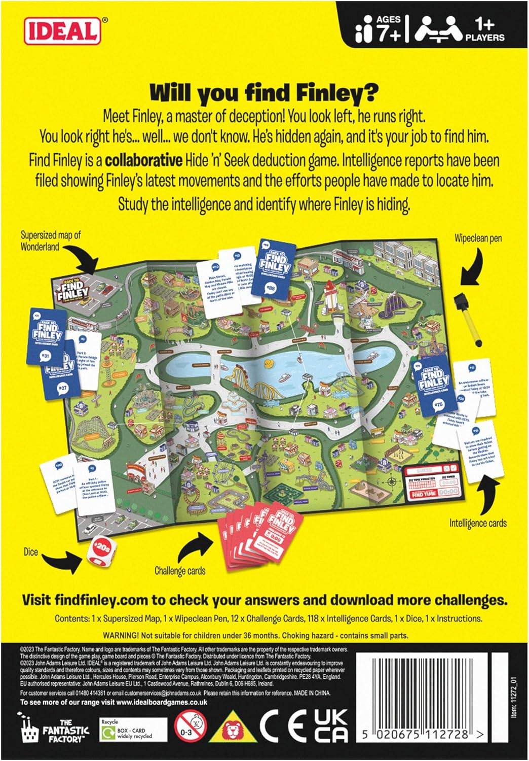 IDEAL | Race Find Finley Theme Park Edition: Gather clues, search the map. How fast will your team find Finley? | Family Games | 2+ Players | Ages 7+