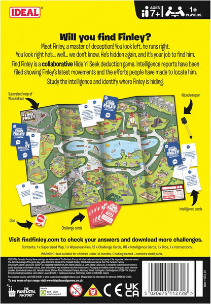 IDEAL | Race Find Finley Theme Park Edition: Gather clues, search the map. How fast will your team find Finley? | Family Games | 2+ Players | Ages 7+
