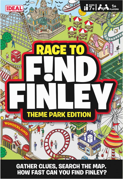 IDEAL | Race Find Finley Theme Park Edition: Gather clues, search the map. How fast will your team find Finley? | Family Games | 2+ Players | Ages 7+