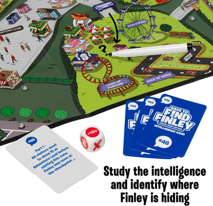IDEAL | Race Find Finley Theme Park Edition: Gather clues, search the map. How fast will your team find Finley? | Family Games | 2+ Players | Ages 7+