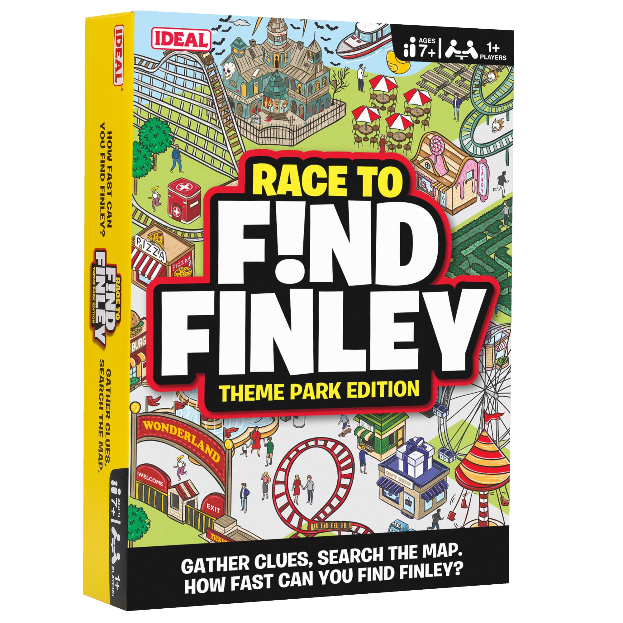 IDEAL | Race Find Finley Theme Park Edition: Gather clues, search the map. How fast will your team find Finley? | Family Games | 2+ Players | Ages 7+