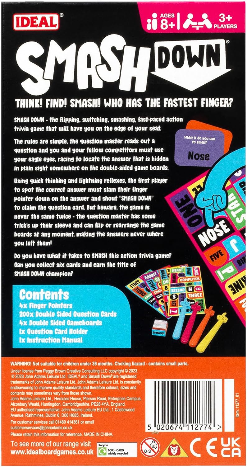 Ideal | Smash Down: Think! Find! SMASH! Who has the fastest finger? | Family Party Games | 3+ Players | Ages 8+