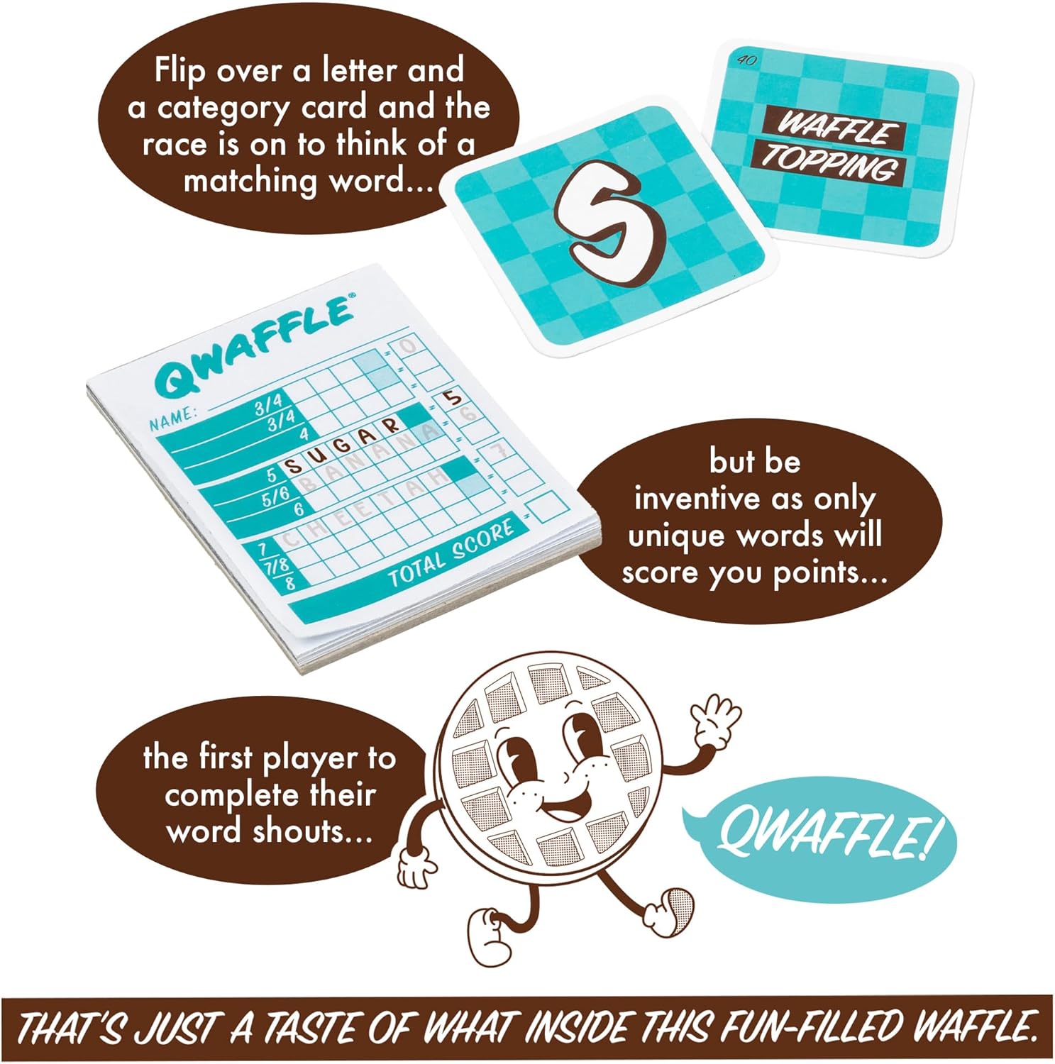 Ideal | Qwaffle: The tasty game of words and letters | Family Word Games | 2+ Players | Ages 8+