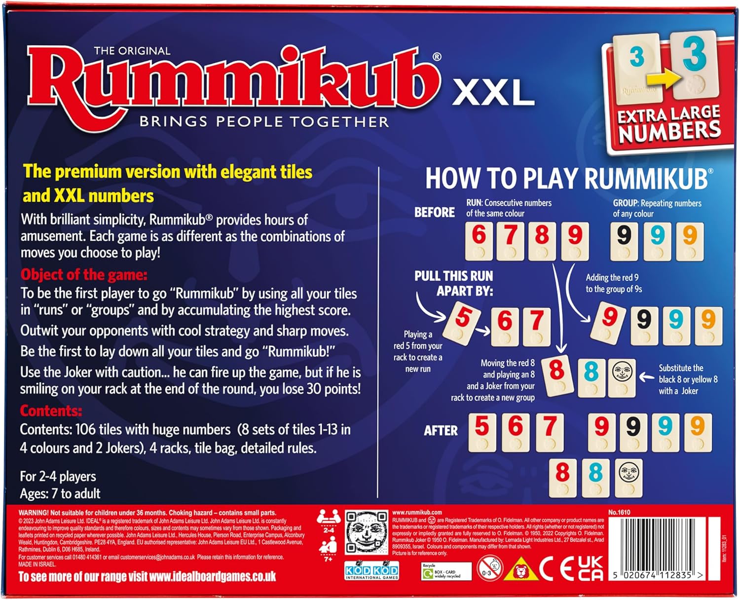 Rummikub IDEAL XXL: The Board Game from IDEAL | Family Games | 2-4 Players | Ages 8+