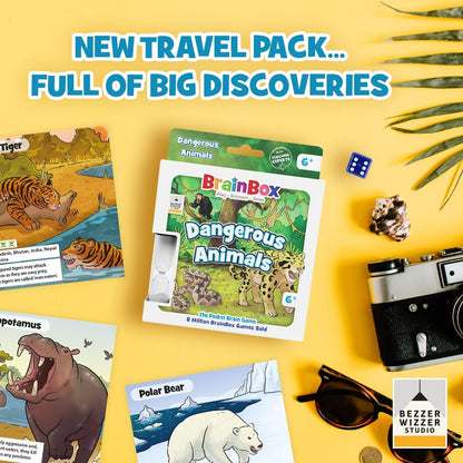 BrainBox Pocket Dangerous Animals | Fun & Educational Travel Card Game | Ages 6+ | 1+ Players | 10 Minutes Playing Time