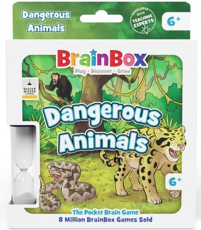 BrainBox Pocket Dangerous Animals | Fun & Educational Travel Card Game | Ages 6+ | 1+ Players | 10 Minutes Playing Time