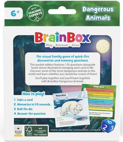 BrainBox Pocket Dangerous Animals | Fun & Educational Travel Card Game | Ages 6+ | 1+ Players | 10 Minutes Playing Time
