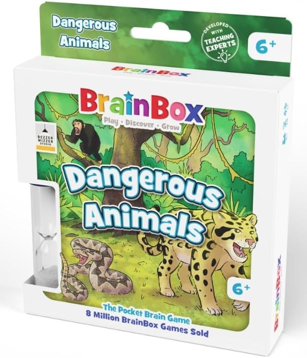 BrainBox Pocket Dangerous Animals | Fun & Educational Travel Card Game | Ages 6+ | 1+ Players | 10 Minutes Playing Time