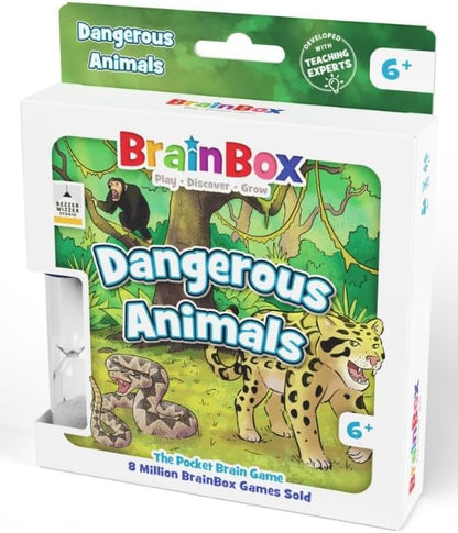 BrainBox Pocket Dangerous Animals | Fun & Educational Travel Card Game | Ages 6+ | 1+ Players | 10 Minutes Playing Time