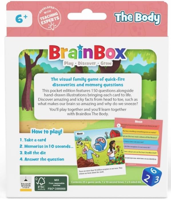 BrainBox Pocket The Body | Fun & Educational Travel Card Game | Ages 6+ | 1+ Players | 10 Minutes Playing Time