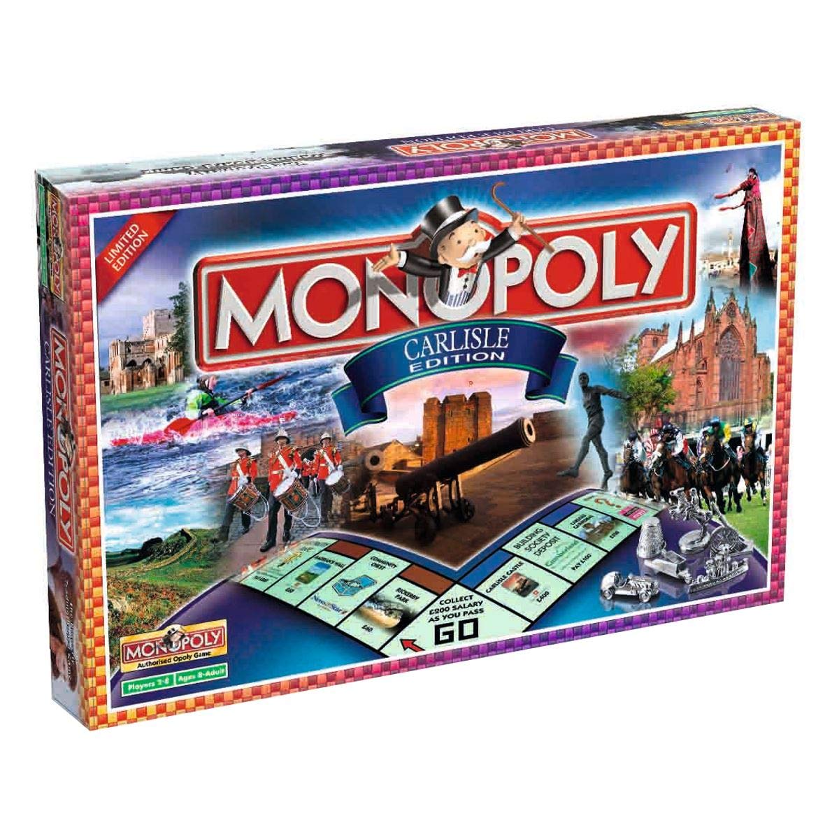 Winning Moves Carlisle Monopoly Board Game, Advance to Carlisle Castle, Carlisle Cathedral or Hadrian's Wall and trade your way to success, 2–6 players makes a great gift for ages 8 plus