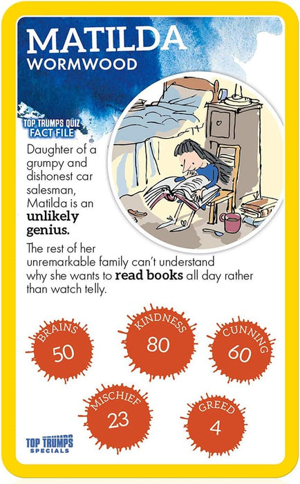 Top Trumps Roald Dahl Vol.1 Specials Card Game, play with gloriumptious characters from Matilda, The BFG, Charlie and the Chocolate Factory and Willy Wonka, gifts for boys and girls aged 6 plus