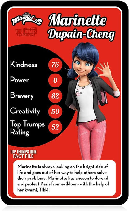 Top Trumps Miraculous Specials Card Game, play with Ladybug and her friends including Queen Bee, Cat Noir, Rena Rogue and Adrien Agreste, educational gift and toy for boys and girls Aged 6 plus