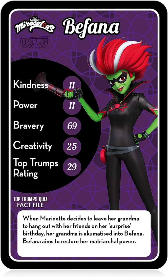 Top Trumps Miraculous Specials Card Game, play with Ladybug and her friends including Queen Bee, Cat Noir, Rena Rogue and Adrien Agreste, educational gift and toy for boys and girls Aged 6 plus