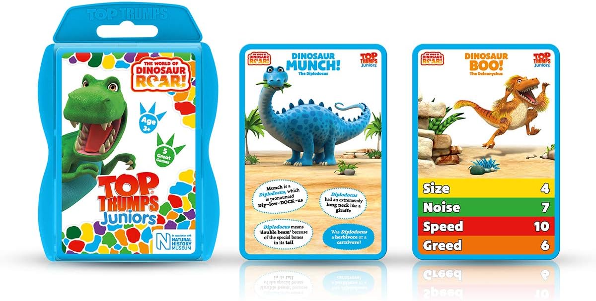 Top Trumps Junior Dinosaur Roar Card Game, play with Dinosaur Honk and Flap, 5 educational games including pairs, observation quiz and spot the difference, gift and toy for boys and girls aged 3 plus