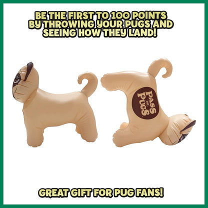 Pass the Pugs Dice Game, bounce the inflatable pugs around the garden, house, pool or beach and see how they land, first to 100 points wins, gifts and toys for Boys, Girls and adults Aged 6 plus