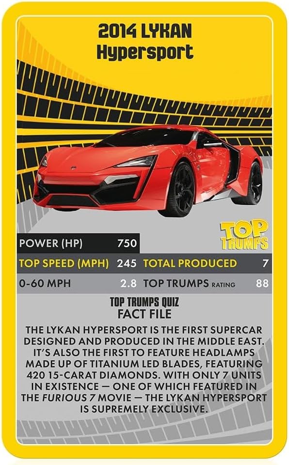 Top Trumps Supercars Classic Card Game, learn facts about the Aston Martin DBS, McLaren Senna and Bugatti Chiron in this educational packed game, gifts and toys for boys and girls aged 6+