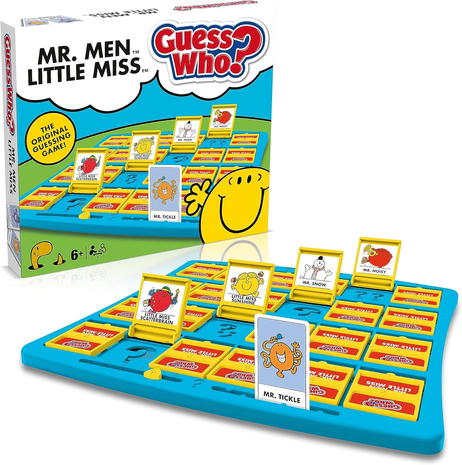 Winning Moves Mr Men and Little Miss Guess Who? Board Game, Play with Mr Grumpy, Mr Funny, Mrs Happy and Mr Sad to guess your opponents character, makes a great gift for ages 6 plus