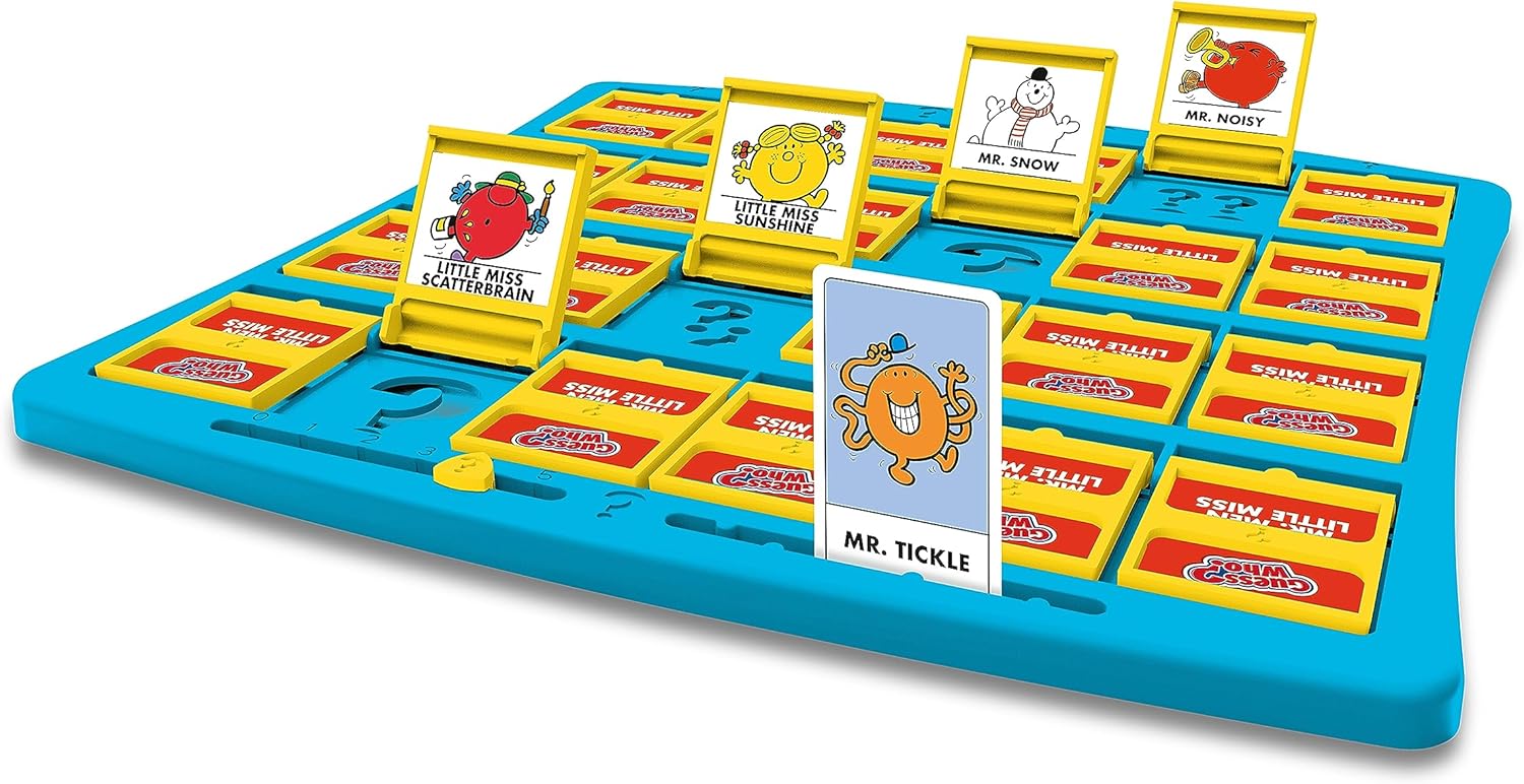 Winning Moves Mr Men and Little Miss Guess Who? Board Game, Play with Mr Grumpy, Mr Funny, Mrs Happy and Mr Sad to guess your opponents character, makes a great gift for ages 6 plus