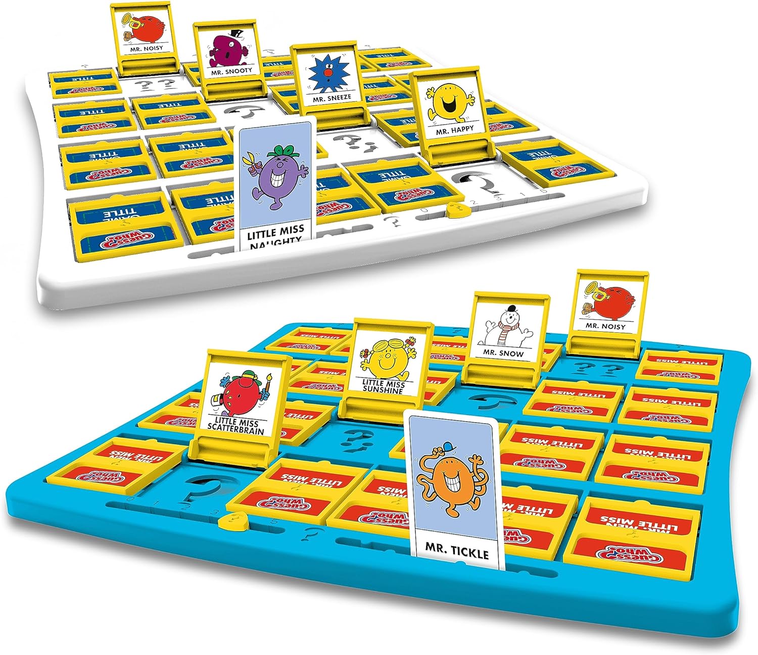 Winning Moves Mr Men and Little Miss Guess Who? Board Game, Play with Mr Grumpy, Mr Funny, Mrs Happy and Mr Sad to guess your opponents character, makes a great gift for ages 6 plus