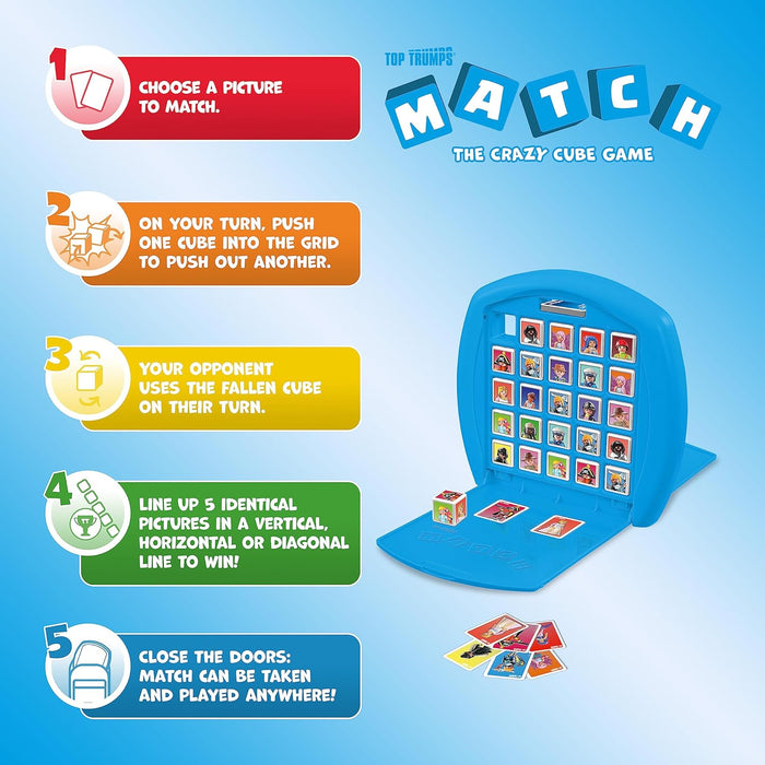 Top Trumps Match Playmobil Board Game, match 5 burglars, pirates, fairies, knights and princesses in a row to win, travel game, gift and toy for Age 4 plus