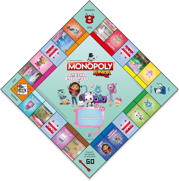 Winning Moves Gabby's Dollhouse Monopoly Junior Board Game, Buy Panda Paws, Kirry Fairy, Baby Box, DJ Catnip and trade your way to success, great gift for ages 6 plus
