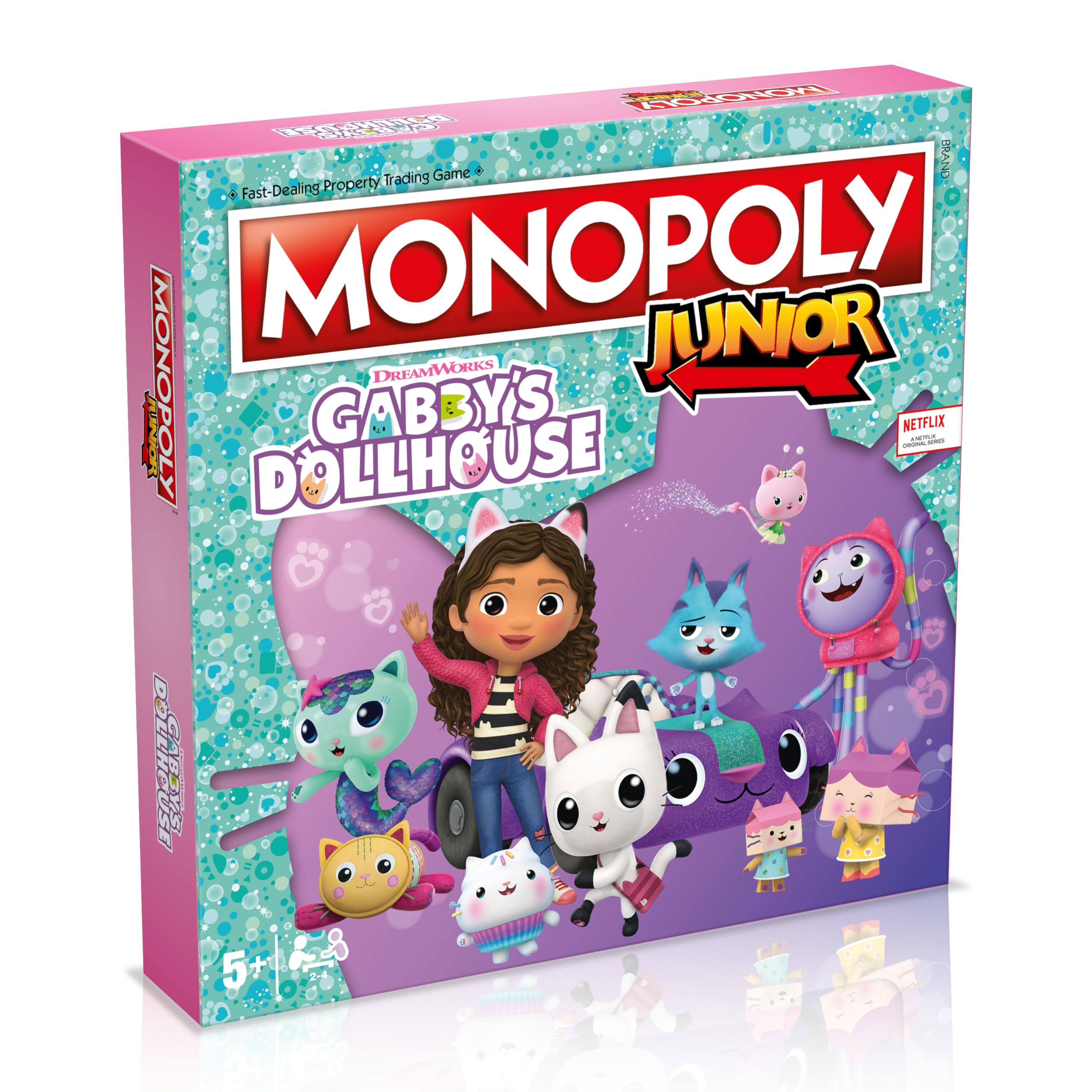 Winning Moves Gabby's Dollhouse Monopoly Junior Board Game, Buy Panda Paws, Kirry Fairy, Baby Box, DJ Catnip and trade your way to success, great gift for ages 6 plus