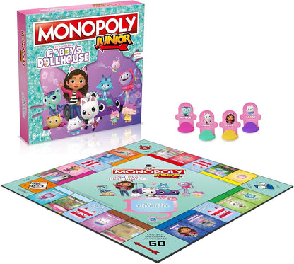 Winning Moves Gabby's Dollhouse Monopoly Junior Board Game, Buy Panda Paws, Kirry Fairy, Baby Box, DJ Catnip and trade your way to success, great gift for ages 6 plus