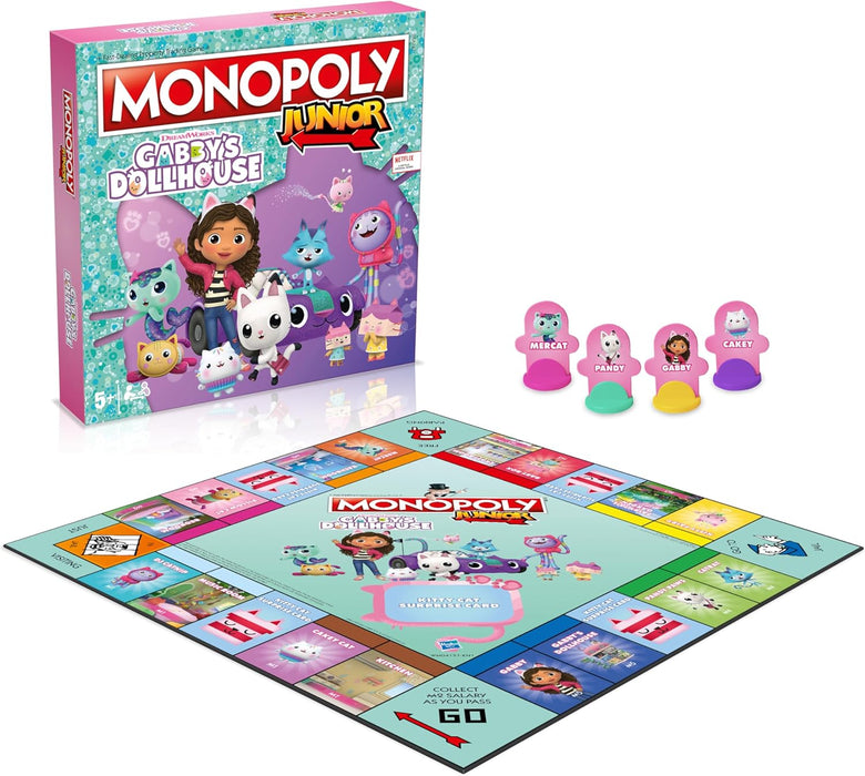 Winning Moves Gabby's Dollhouse Monopoly Junior Board Game, Buy Panda Paws, Kirry Fairy, Baby Box, DJ Catnip and trade your way to success, great gift for ages 6 plus