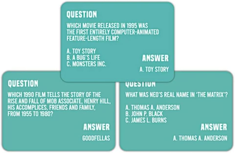 Totally 90s Movie Trivia 100 Cards Questions Game